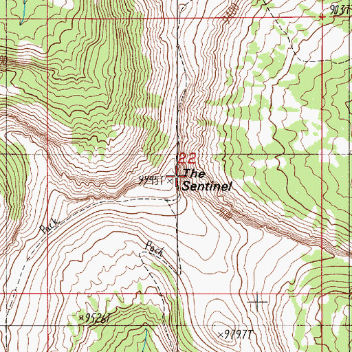 Topographic Map of The Sentinel, MT