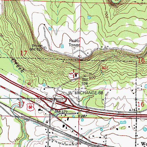 Topographic Map of Pottsville Freewill Baptist Church, AR