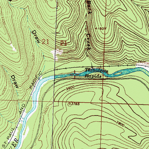 Topographic Map of Thibideau Rapids, MT