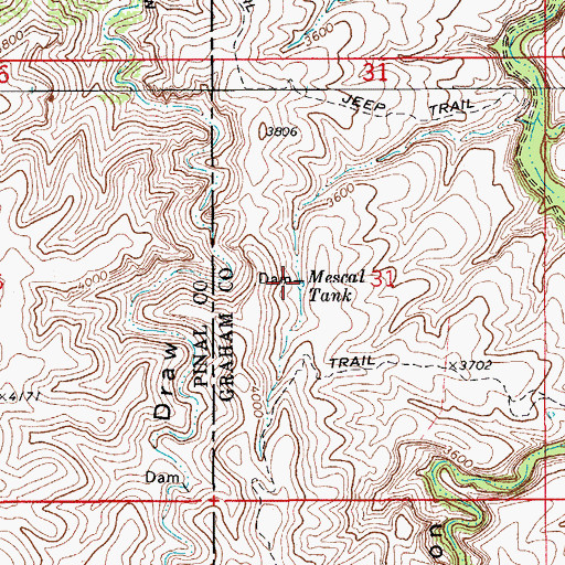 Topographic Map of Mescal Tank, AZ