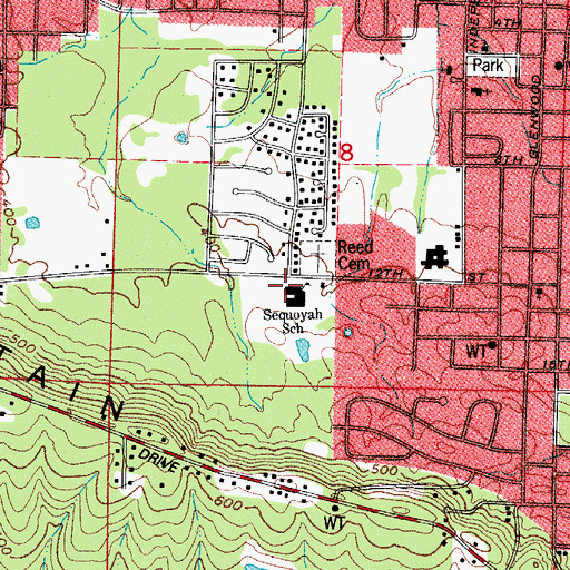 Topographic Map of Sequoyah School, AR