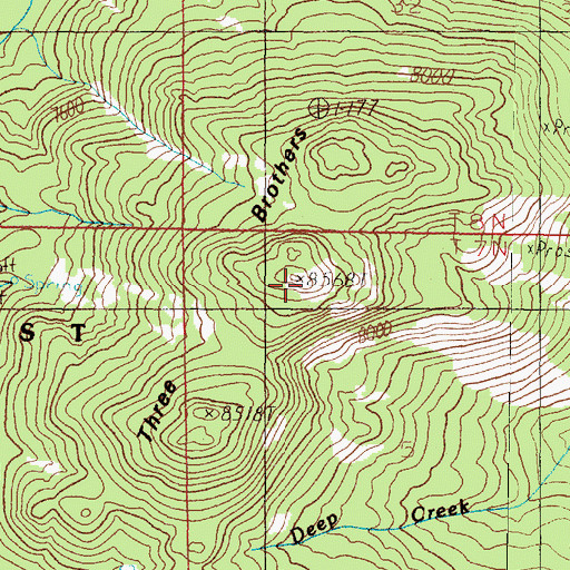 Topographic Map of Three Brothers, MT