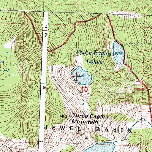Topographic Map of Three Eagles Lakes, MT