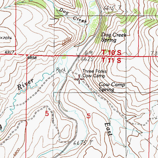 Topographic Map of Three Forks Cow Camp, MT