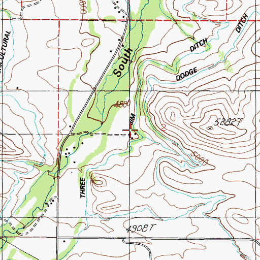 Topographic Map of Three Jim Ditch, MT