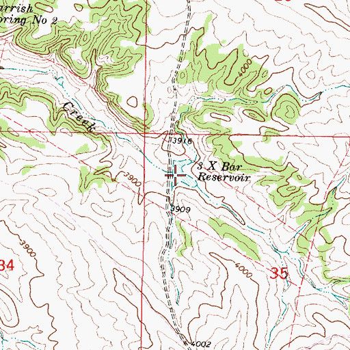 Topographic Map of Three X Bar Reservoir, MT