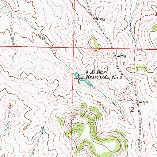 Topographic Map of Three X Bar Reservoir Number Two, MT