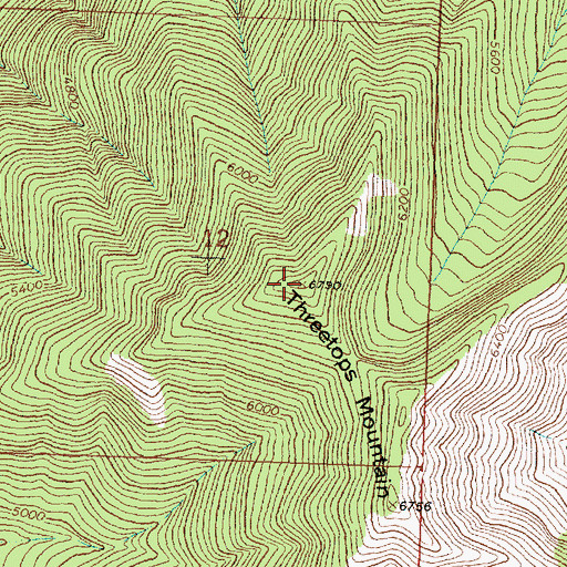 Topographic Map of Threetops Mountain, MT