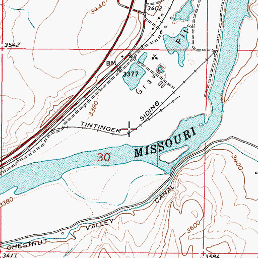 Topographic Map of Tintinger Siding, MT