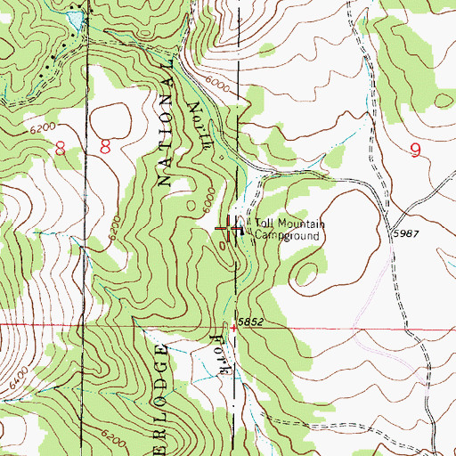 Topographic Map of Toll Mountain Campground, MT