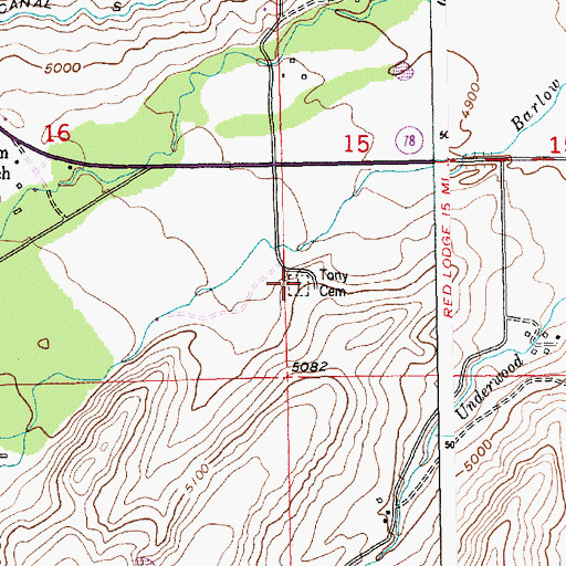 Topographic Map of Tony Cemetery, MT
