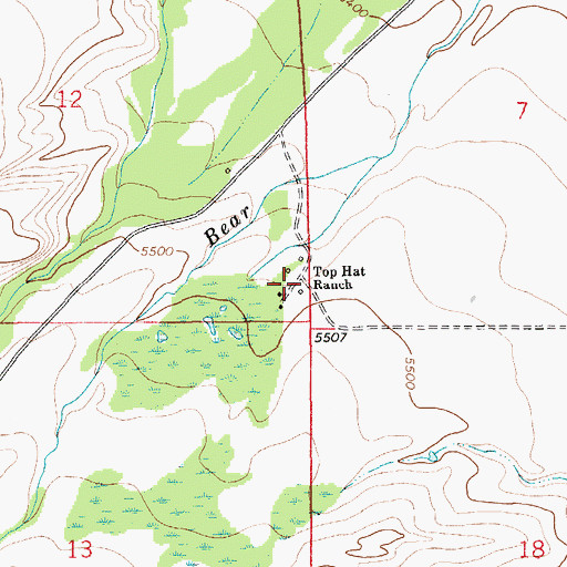 Topographic Map of Top Hat Ranch, MT