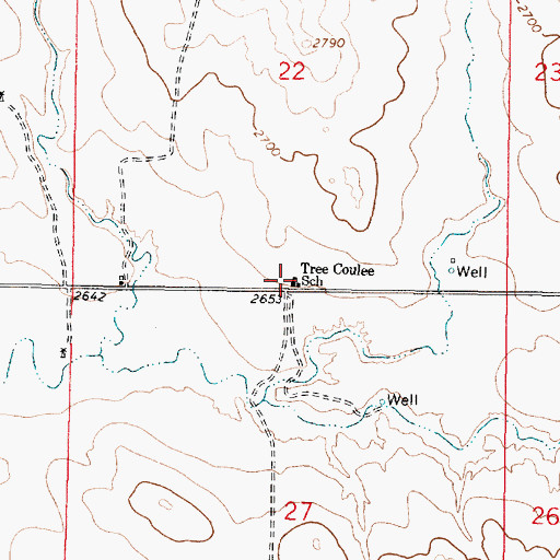Topographic Map of Tree Coulee School (historical), MT