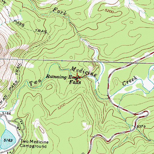 Topographic Map of Running Eagle Falls, MT