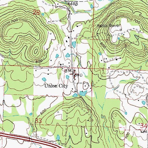 Topographic Map of Union City, AR