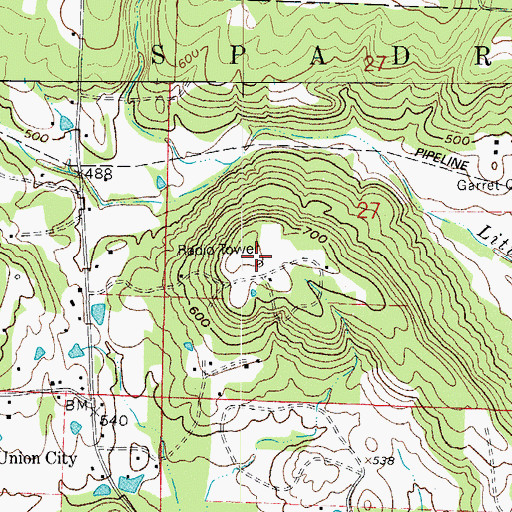 Topographic Map of KLYR Radio Tower, AR
