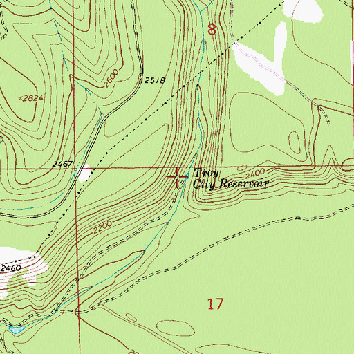 Topographic Map of Troy City Reservoir, MT