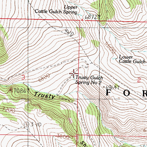 Topographic Map of Trusty Gulch Spring Two, MT