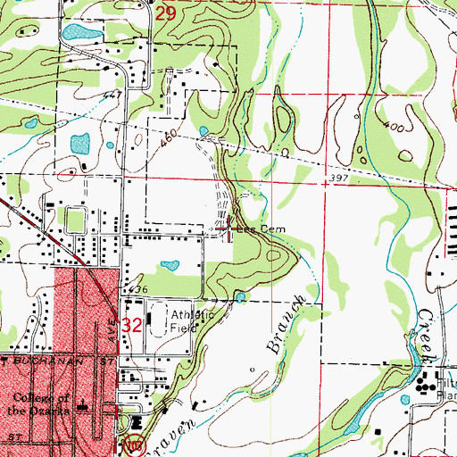 Topographic Map of Lee Cemetery, AR