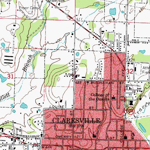 Topographic Map of Clarksville Adult Education Center, AR