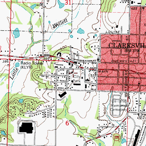 Topographic Map of Clarksville City Park, AR