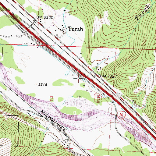 Topographic Map of Turah Creek, MT
