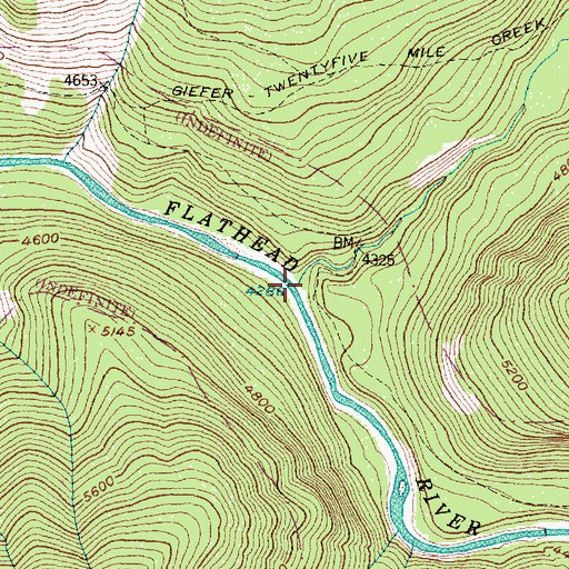 Topographic Map of Twentyfive Mile Creek, MT