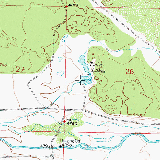 Topographic Map of Twin Lakes, MT