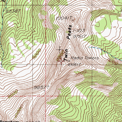 Topographic Map of Twin Peaks, MT
