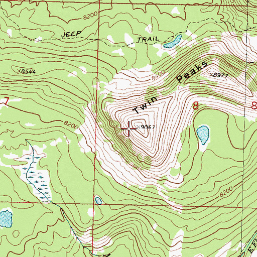 Topographic Map of Twin Peaks, MT