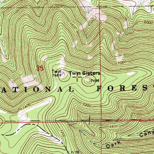 Topographic Map of Twin Sisters, MT
