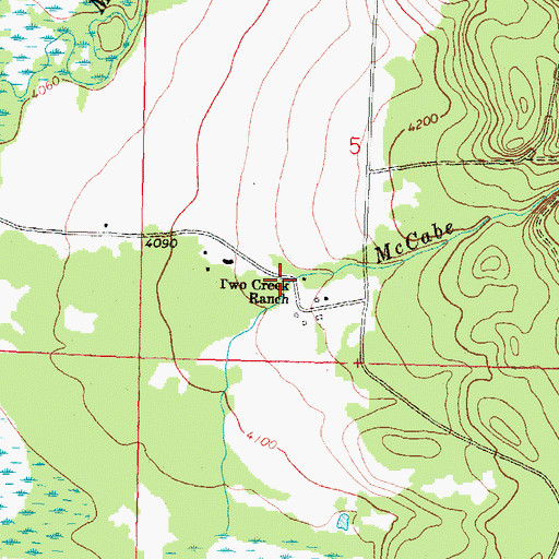 Topographic Map of Two Creek Ranch, MT
