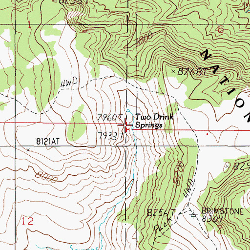 Topographic Map of Two Drink Springs, MT
