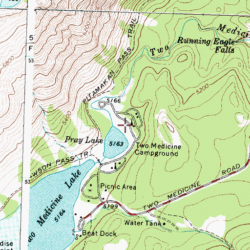 Topographic Map of Two Medicine Campground, MT