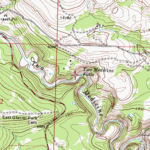 Topographic Map of Two Medicine Falls, MT