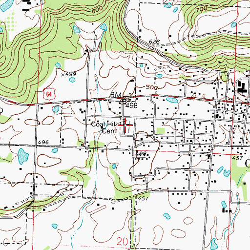 Topographic Map of Coal Hill Cemetery, AR