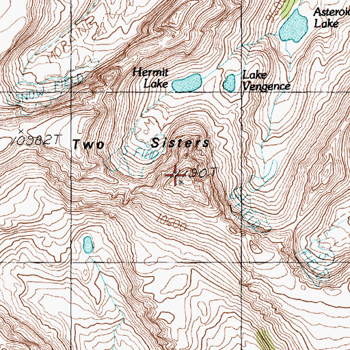 Topographic Map of Two Sisters, MT