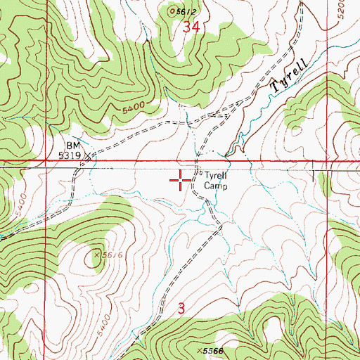 Topographic Map of Tyrell Camp, MT
