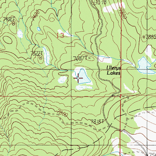 Topographic Map of Ulerys Lakes, MT