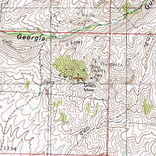Topographic Map of Union Mine, MT