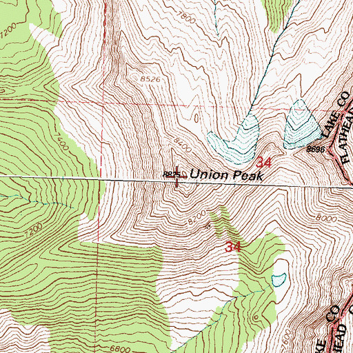 Topographic Map of Union Peak, MT