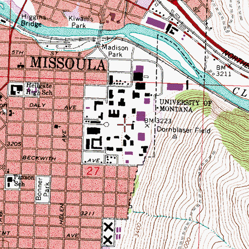 Topographic Map of University of Montana, MT