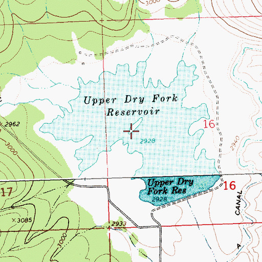 Topographic Map of Upper Dry Fork Reservoir, MT