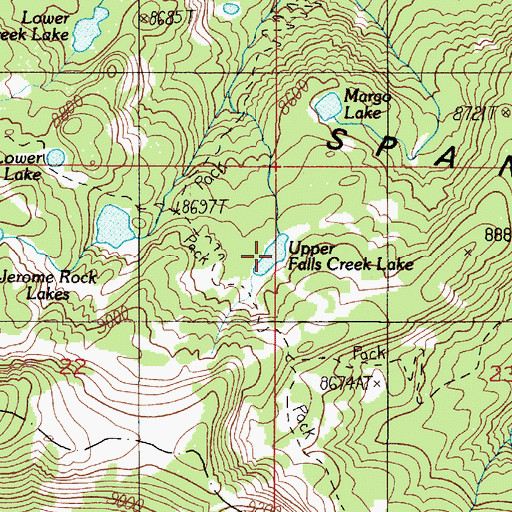 Topographic Map of Upper Falls Creek Lake, MT