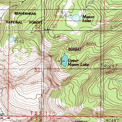 Topographic Map of Upper Mason Lake, MT
