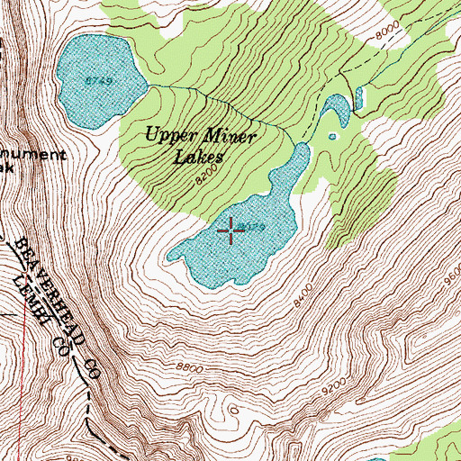 Topographic Map of Upper Miner Lakes, MT