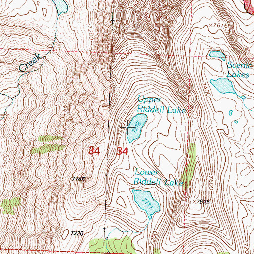 Topographic Map of Upper Riddell Lake, MT