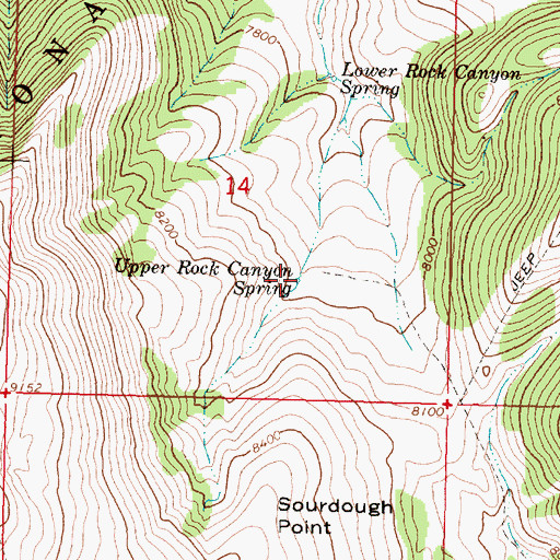 Topographic Map of Upper Rock Canyon Spring, MT