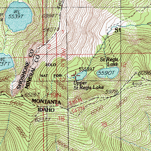 Topographic Map of Upper Saint Regis Lake, MT
