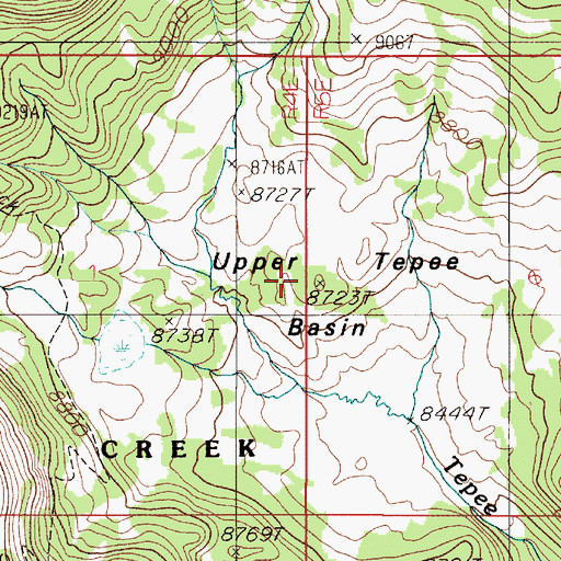 Topographic Map of Upper Tepee Basin, MT